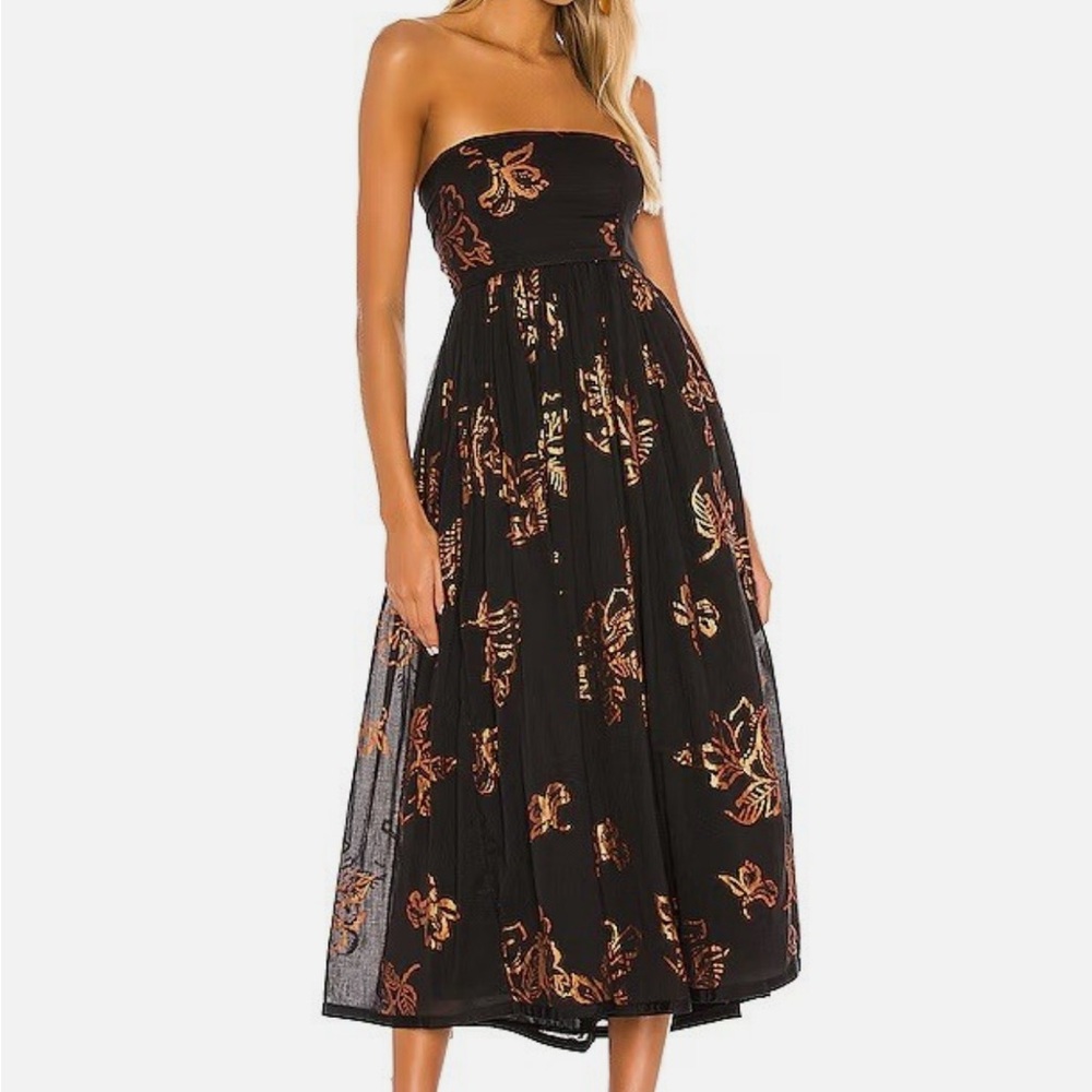 Free People Strapless Baja babe Black Floral Dress